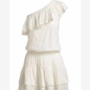 Joie Kolda One-Shoulder Ruffle Embroidered Dress S